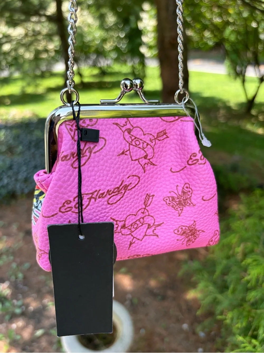 Ed Hardy Pink Tiger Kiss Lock Mini Chain Shoulder Bag NWT Y2K